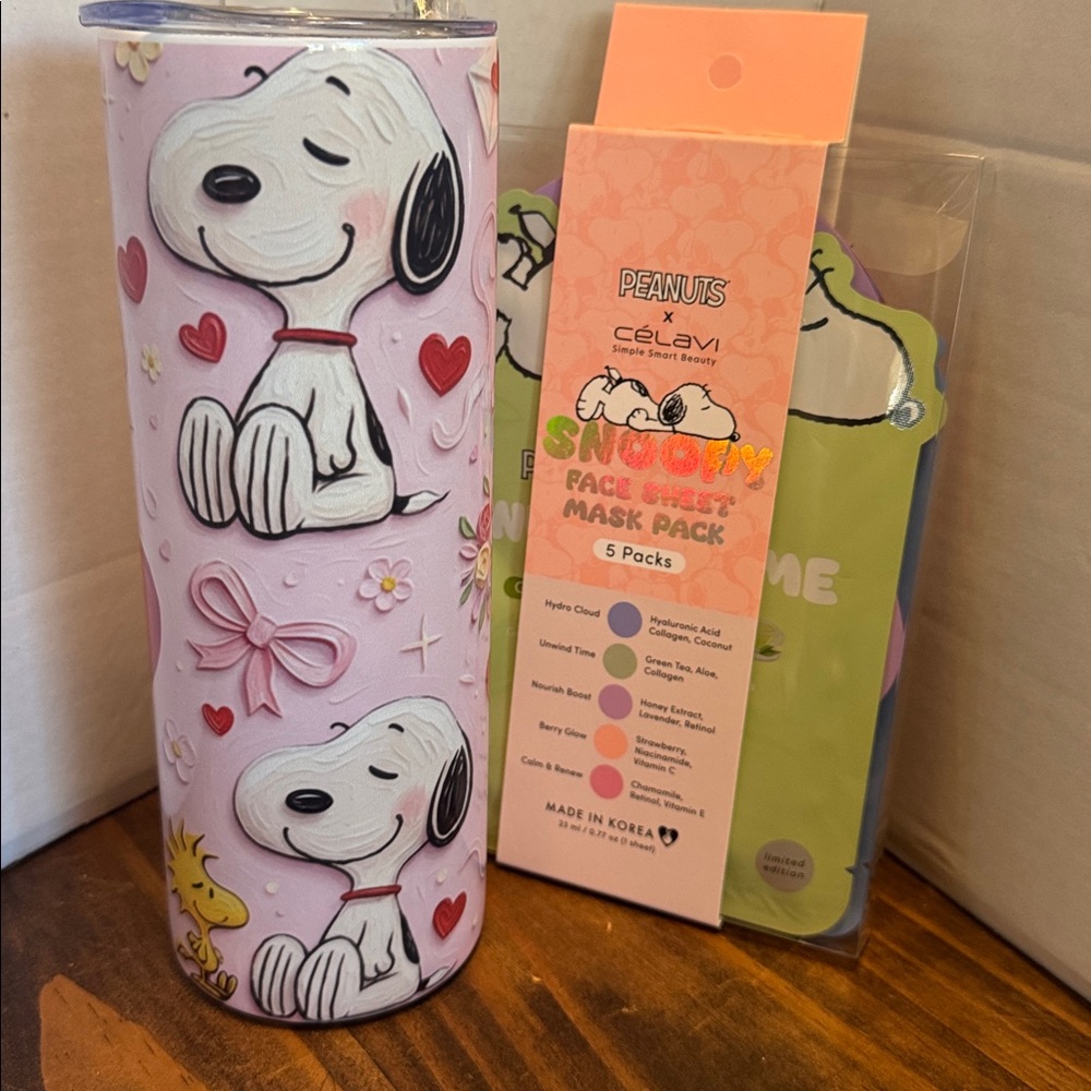 Snoopy Pink Tumbler with Celavi Face Masks, Coin Purse - Picture 3 of 9
